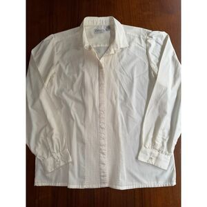 Vintage Mr. Witt Women's Pleated Cotton Blend Button Down Blouse Ivory - Size 14